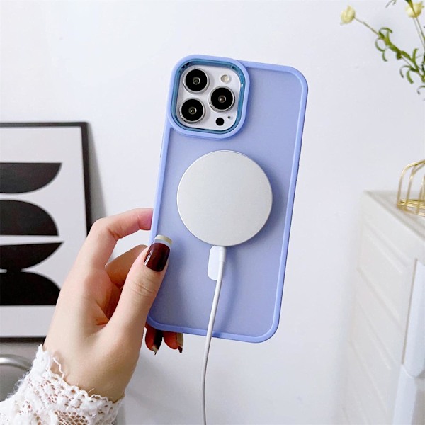 Magneettinen kotelo MagSafella iPhone 15:lle, violetit kaulanauhareiät