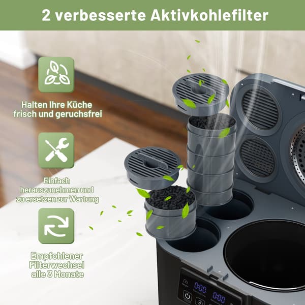 Elektrisk kökskomposter, 4 liters kapacitet, luktfilter