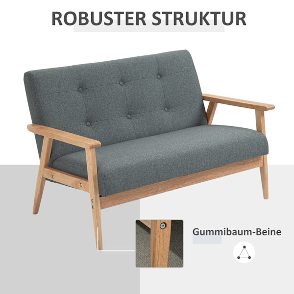 Dobbeltsofabetræk Loveseat, Kompakt Design, 2 Pers., Stofsofa, 2 Pers., Linned Og Gummitræ, Grå, 115X66,5X73Cm
