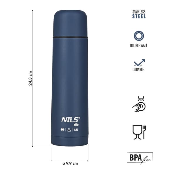 Termokande 500ml, blå, ideel til rejser