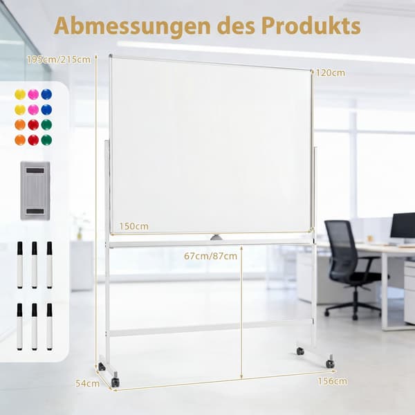 Dubbelsidig justerbar whiteboardtavla med stativ och hjul