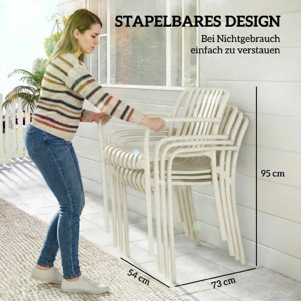 Stapelbara utomhusstolar, set om 4, krämvit, ergonomisk design