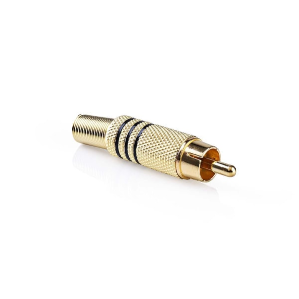 RCA Liitin | Suora | Uros | Kullattu | Juotin | Kaapelin läpitulomitta: 7.0 mm | Metalli | Kulta / Musta | 10 kpl | Muovipussi