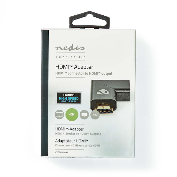 HDMI™ Adapter | HDMI™ Han / HDMI™ Stik | HDMI ™ -udgang / HDMI™ Hun | Guldplateret | Angled Right | Aluminium | Gun Metal Grå | 1 stk. | Cover Window
