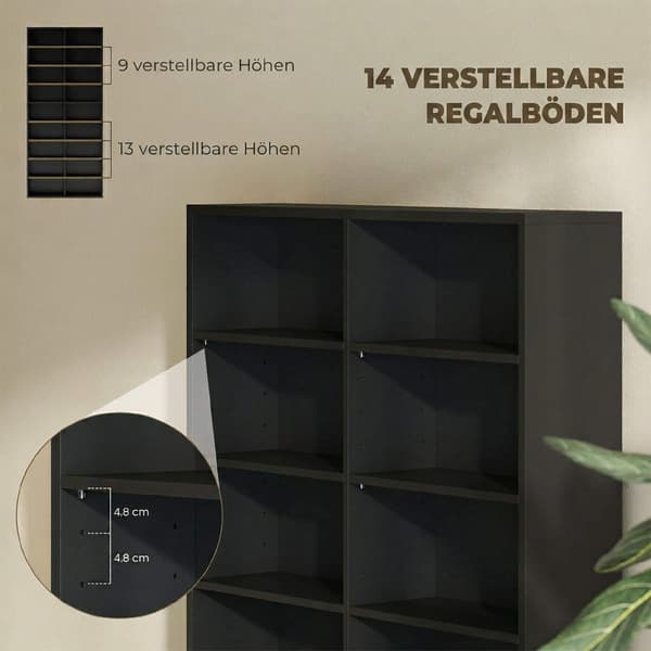 CD DVD Blu-ray opbevaringshylde, 18 rum, sort, justerbar