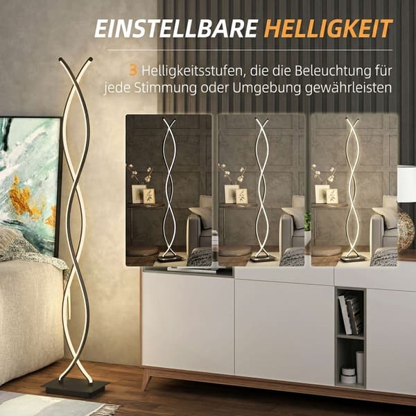 Dæmpbar LED-gulvlampe, sort dobbelt spiraldesign