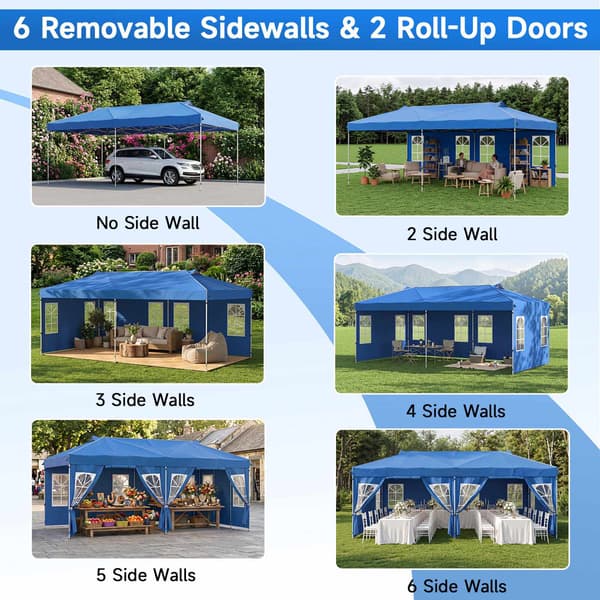 10 x 20 FT Pop Up-tält med 6 sidoväggar, blått
