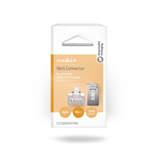 RJ45-stik | Han | Stranded STP CAT6 | Lige | Guldplateret | 10 stk. | PVC | Gennemsigtig | Box