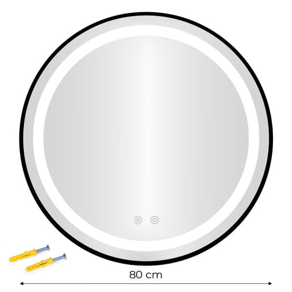 LED badeværelsesspejl, rundt 80 cm, touch control, 3 lysfarver