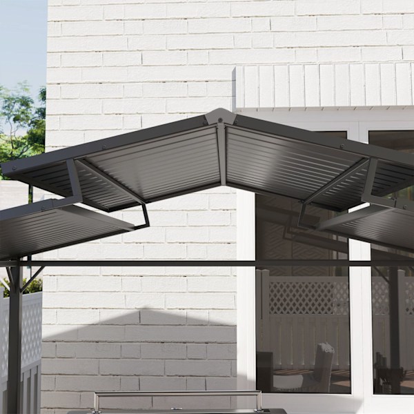 Grillpavillon 250 x 160 x 250 cm vandtæt havepavillon med dobbeltlagstag, sidehylder, lysthus med UV-beskyttelse, BBQ-pavillon, havetelt grilltelt til