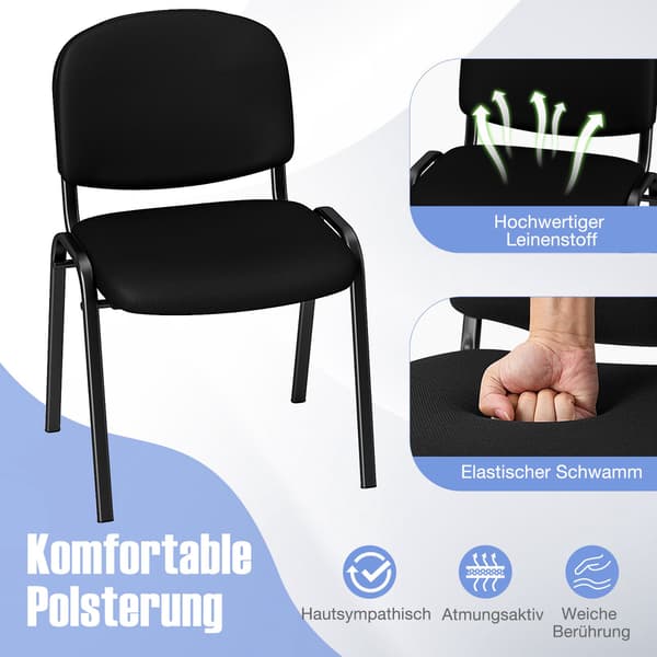 Set med 5 svarta stapelbara receptionsstolar med ergonomiskt stöd