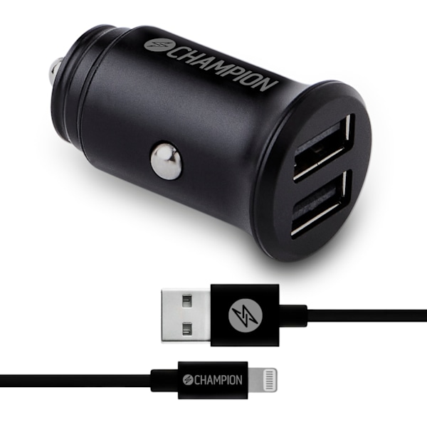 Biloplader 24W + USB-A til Lightning Kabel Sort