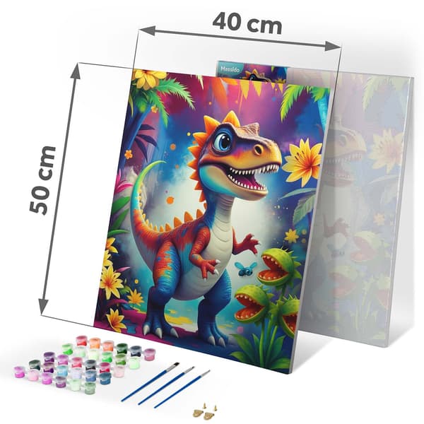Måla efter siffror-kit – 40x50 cm duk med dinosauriemotiv