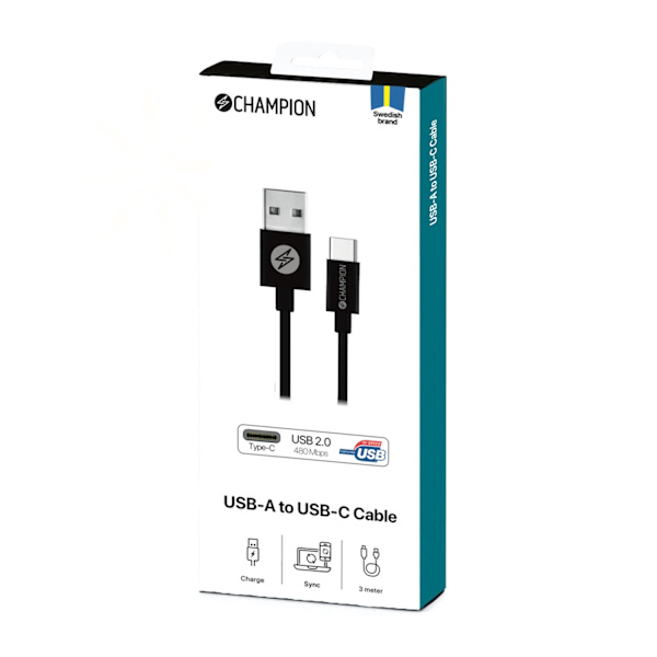 USB-A–USB-C-kaapeli 3 m musta