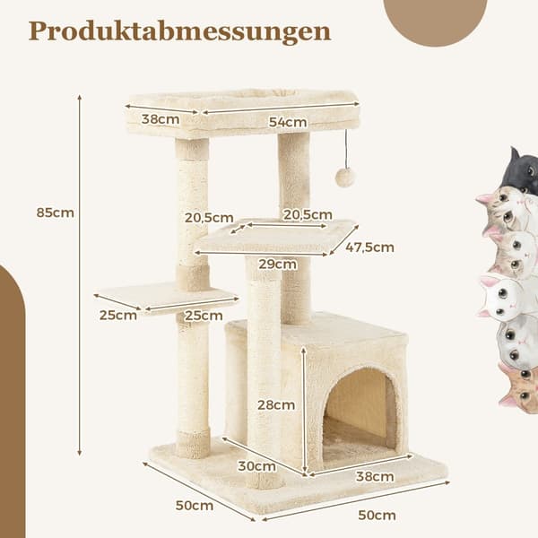 Kissapuu luolalla, pehmeä istuin, 85cm, beige