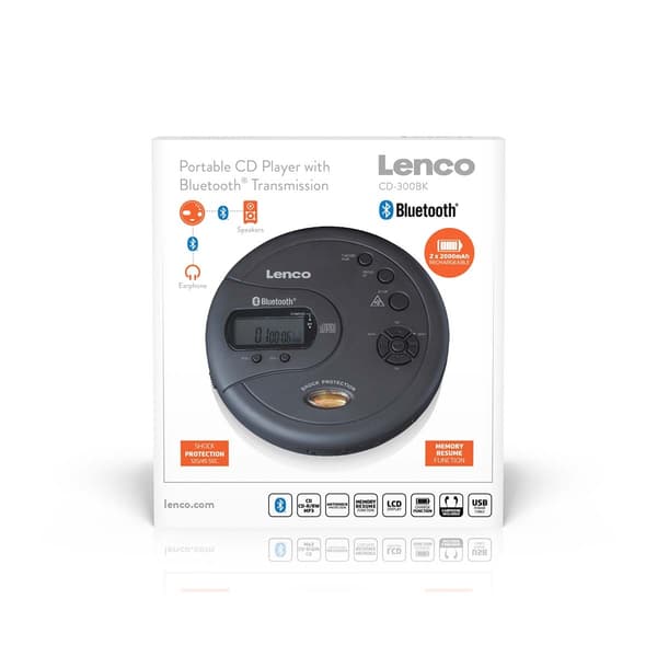 Bærbar Bluetooth® CD-MP3-afspiller med antishock Sort
