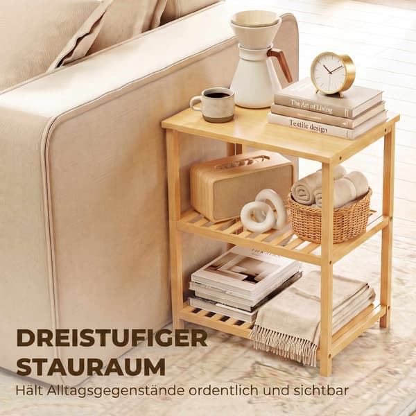 Sidobord i bambu, 3-våningars ribbor, naturlig finish