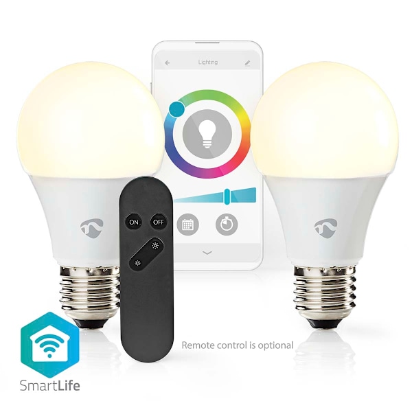 SmartLife Full Färg Glödlampa | Wi-Fi | E27 | 806 lm | 9 W | RGB / Varm till cool vit | 2700 - 6500 K | Android™ / IOS | Glödlampa | 2 st.