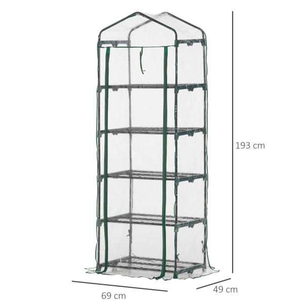 Folieväxthus Med 5 Hyllor, Miniväxthus, För Blommor Eller Grönsaker, Växthus, Transparent+Grön, 69X49X193Cm