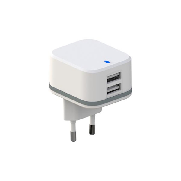 Kompakt laddare med dubbel usb-utgång 5 V - 4,8 A Max. - 24 W Max. - Vit