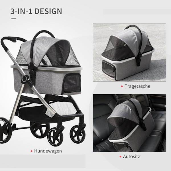 Dog Buggy 2-In-1 Kokoontaitettavat Jarrut Mesh Window Turvahihnat Vaaleanharmaa 15Kg Asti