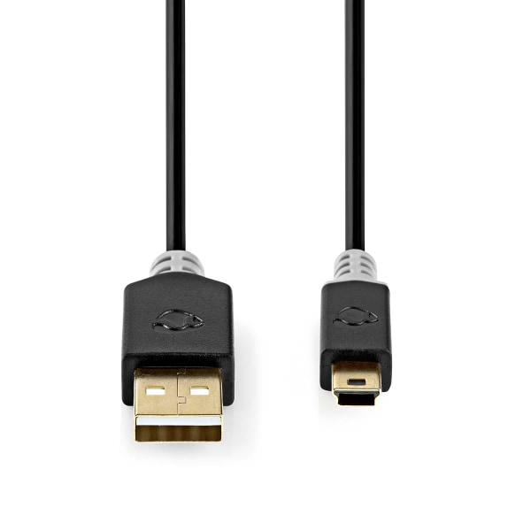 USB kaapeli | USB 2.0 | USB-A Uros | USB Mini-B 5 pin Uros | 480 Mbps | Kullattu | 2.00 m | Pyöreä | PVC | Antrasiitti | Ikkunallinen laatikko