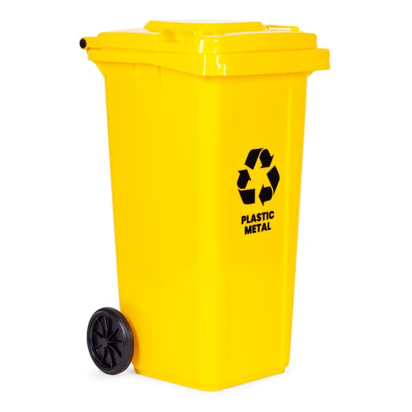 Affaldsbeholdersæt, 3x120L, HDPE, Blå/Grøn/Gul