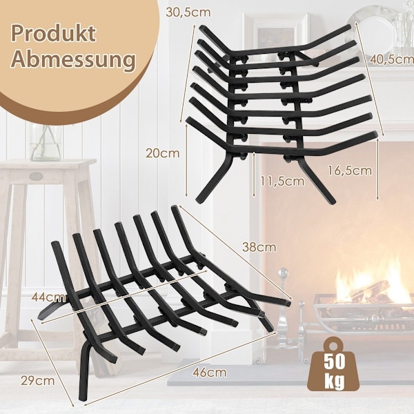 46 cm lang pejsrist robust smedejernsbrændeholder med tykke jernstænger 46 x 38 x 20 cm sort