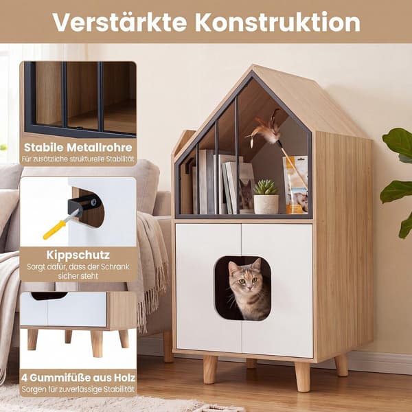 Kattlåda med hyllplan och dubbeldörrar