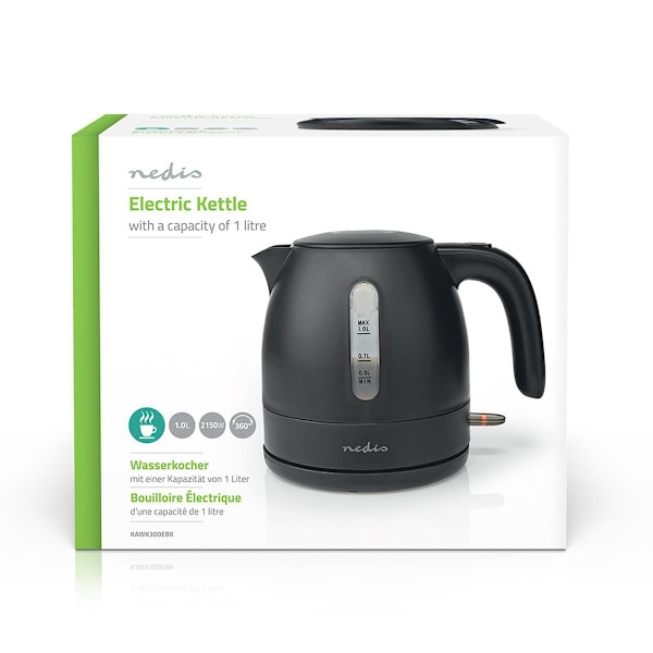 Elkedel | 1.0 l | Plast | Sort | Drejelig 360 grader | Skjult varmeelement | Strix®-controller | Beskyttelse mod kogetørring