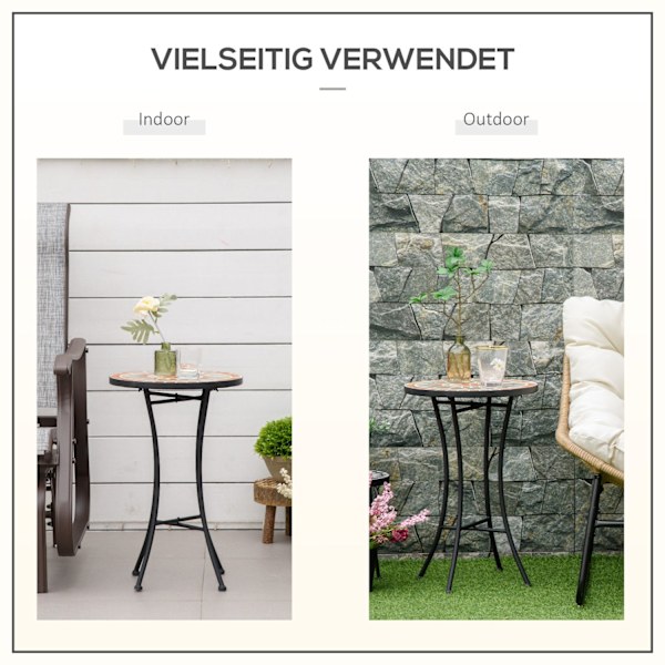 Sidebord Havebord Blomsterskammel Ø35,5 Cm Rund Vejrbestandig Til Haveterrasser Altan Gul + Grå