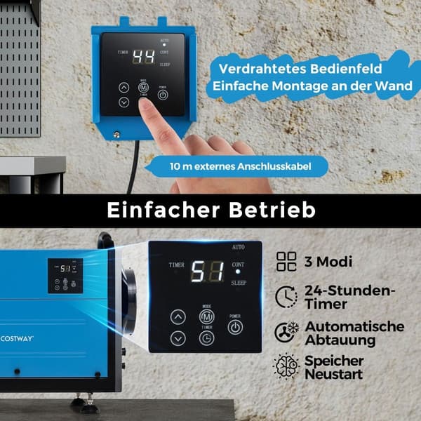 Kommerciel affugter, 3 tilstande, 24H timer, 58L/Dag kapacitet