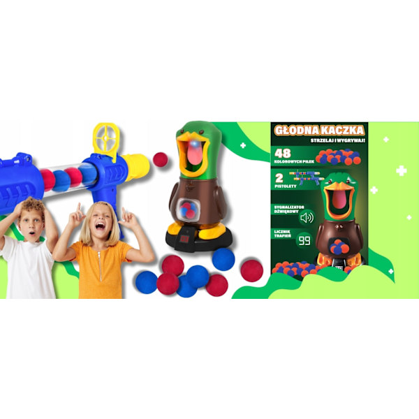 Duck Shooting Game Set för barn – 2 vapen, 48 skumbollar