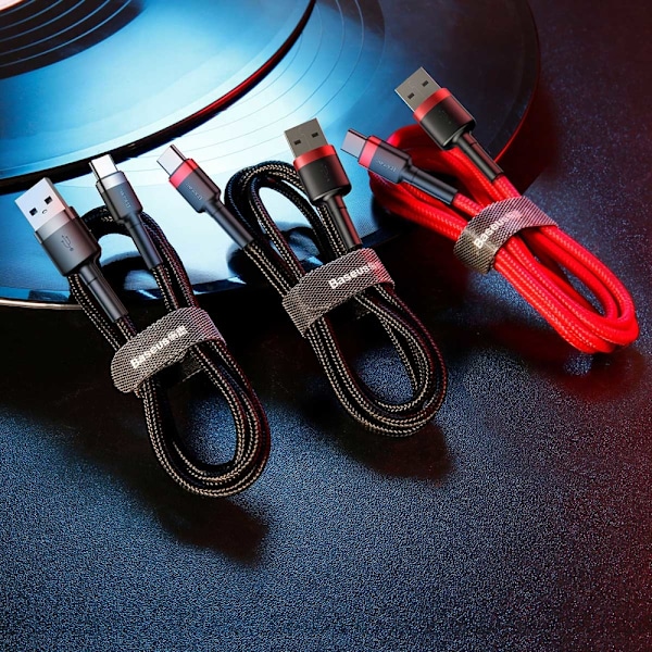 Kestävä joustava kaapeli USB-C QC3.0 3A 1M musta ja harmaa