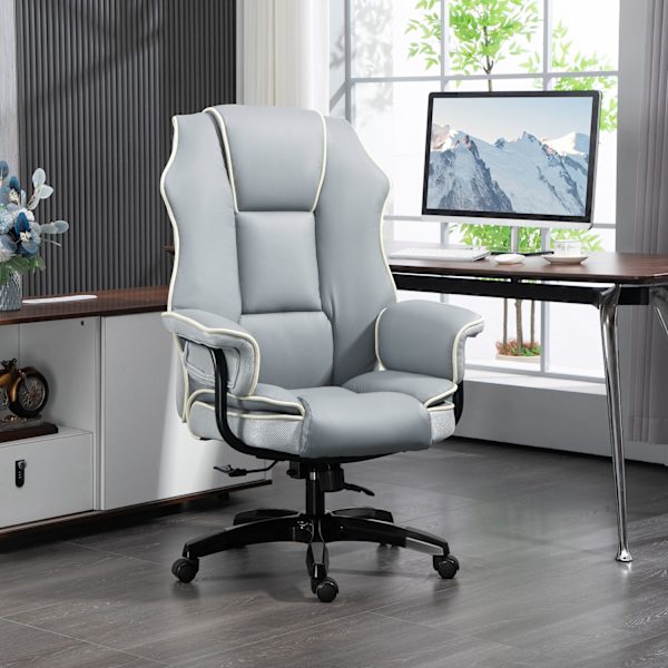 Kontorsstolsryggstöd justerbart, 150°, ergonomisk skrivbordsstol med liggfunktion, höj- och sänkbar, ljusgrå