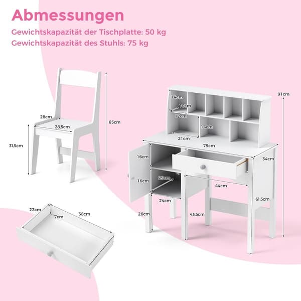 Barnskrivbord med stol, förvaring och säkerhetsfunktioner