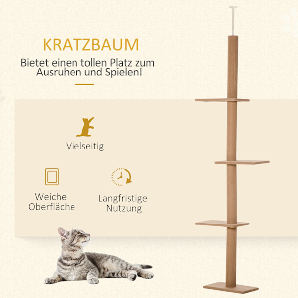 Højdejusterbar Kradsestolpe Klatretræ Til Katte, Legetræ, Lysebrun, 43X27X228-260Cm