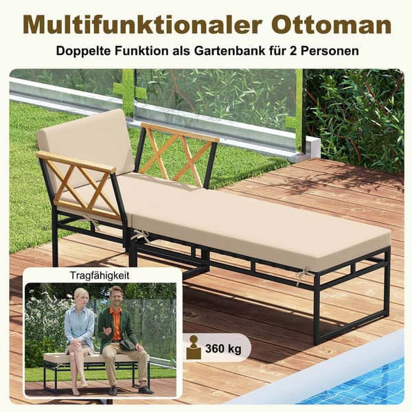Ulkotuolisetti metallirungolla ja akaasiapuulla