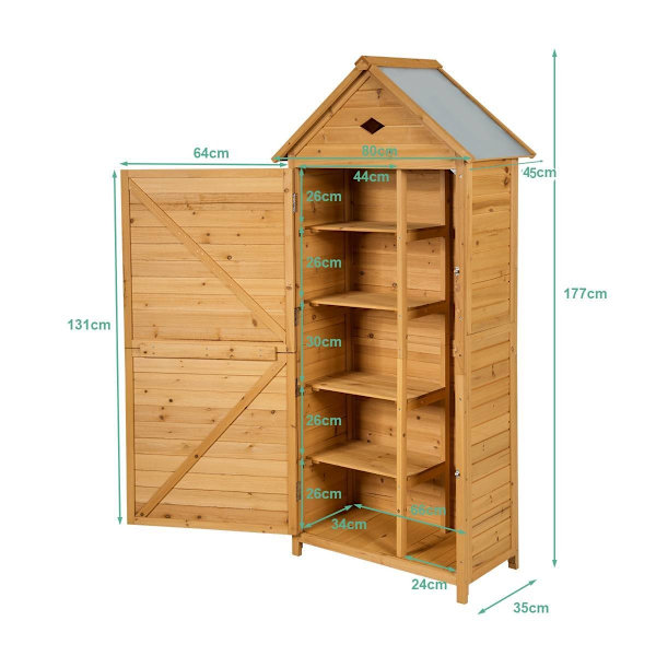 Haveskabs redskabsskur i træ værktøjsskur værktøjsskab 70 x 36 x 177 cm