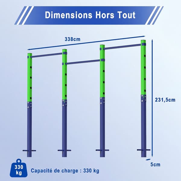 Utomhus pull-up-stång, justerbar höjd, 330 kg kapacitet