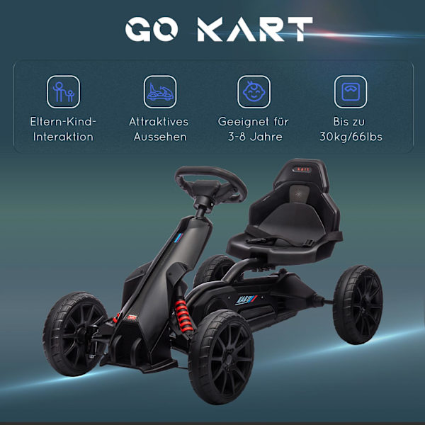 Karting-poljinauto käsijarrulla, säädettävä istuin, eteenpäin- ja peruutusvaihde, poljinauto lastenajoneuvo Kettcar lapsille 3-8 v musta