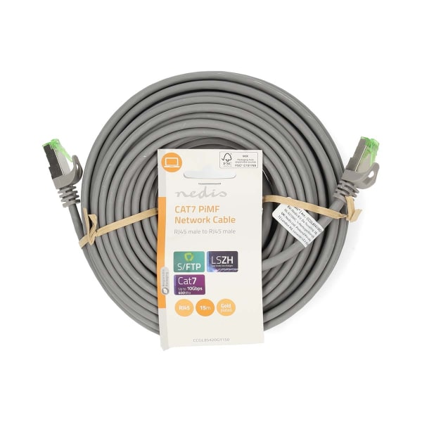 CAT7 netværkskabel | PiMF | RJ45 Han | RJ45 Han | 15.0 m | Snagless | Runde | LSZH | Grå | Label