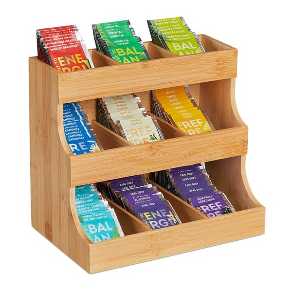 Vit tepåsarrangör, 9-fack Bamboo Caddy