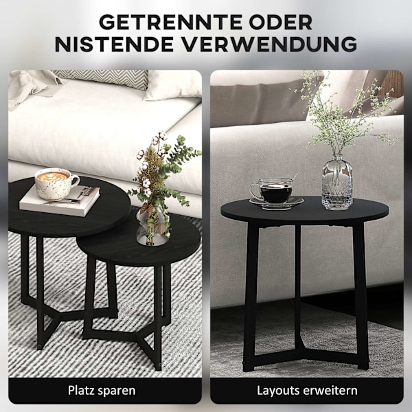 Set med 2 soffbord, runda sidobord, soffbord med stålstomme, soffbord i modern design, för vardagsrum, lastkapacitet upp till 35 kg, svart