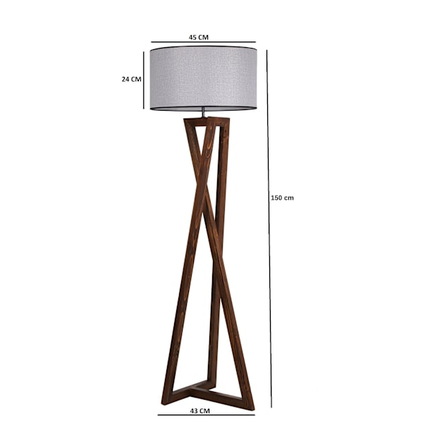 Golvlampa Maçka Ceviz Ahşap Lambader Silindir Hasır Gri Abajurlu