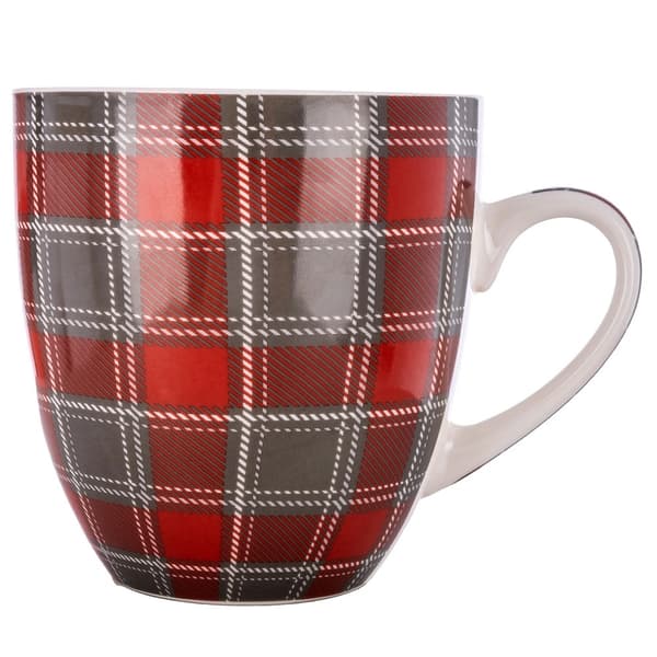 Porslinsmugg, XXL 1L, röd- och grårutig design