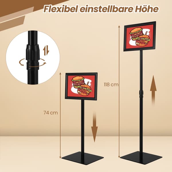 A4-posterställ, 2-pack, justerbar höjd, svart