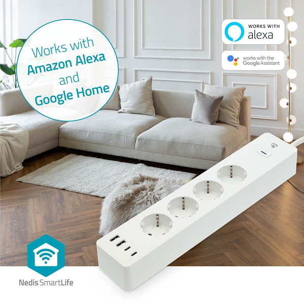 SmartLife Jatkojohto | Wi-Fi | Hybrid (CEE 7/7) / USB A / USB-C™ | 16 A | 3680 W | 2.00 m | 0 - 55 °C | Android™ / IOS | Valkoinen