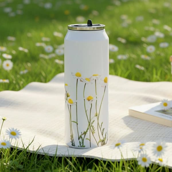 700 ml rejsekrus i rustfrit stål med blomstermotiv