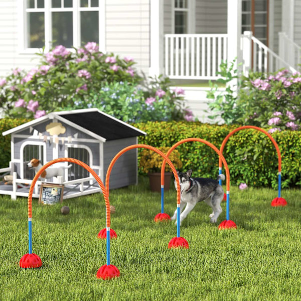 Agility Set Dogs 5-osaiset täytettävät agilityvarusteet koirien harjoitteluun aitasarja säädettävillä agilityovilla kantolaukku koulutustarvikkeet koo